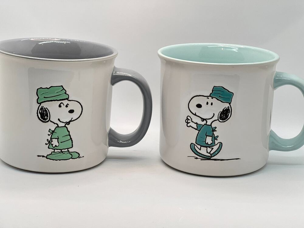 Oversized Peanuts Snoopy “ THANK YOU” Nurse/Doctor Ceramic Coffee Mug Set of 2